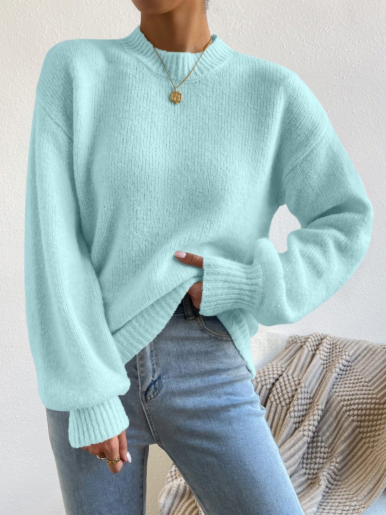 Autumn Winter Autumn Winter Comfortable Casual Loose round Neck Linking Long Sleeve Solid Color Sweater for Women