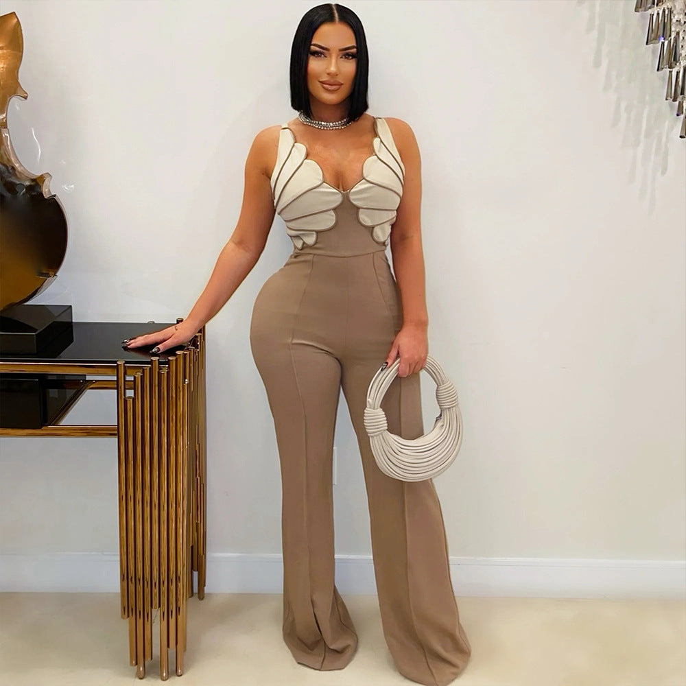 V neck Sleeveless Slim Fit Bodysuit Women Wear Casual Sexy Trousers