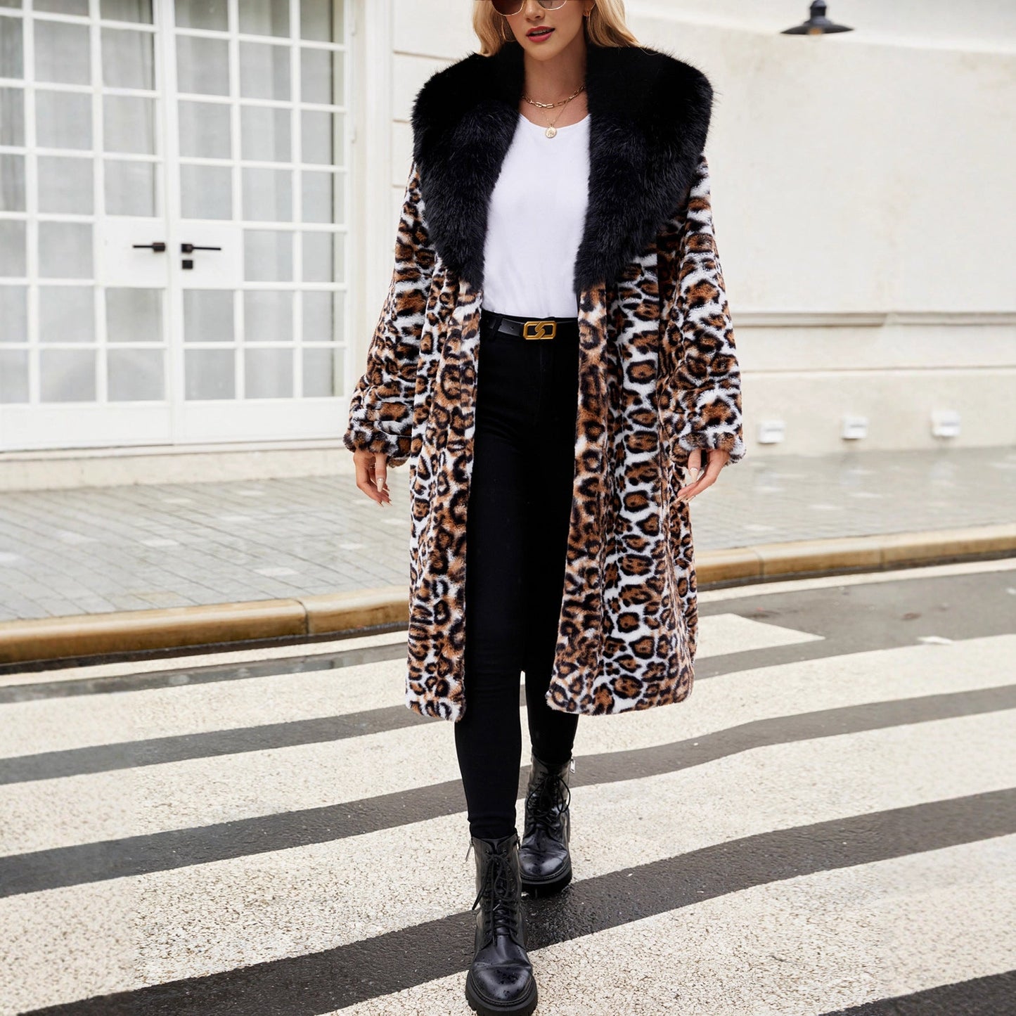 Autumn Winter Faux Fur Fur Collar Women Coat Cold Proof Plush Long Coat Trench Coat