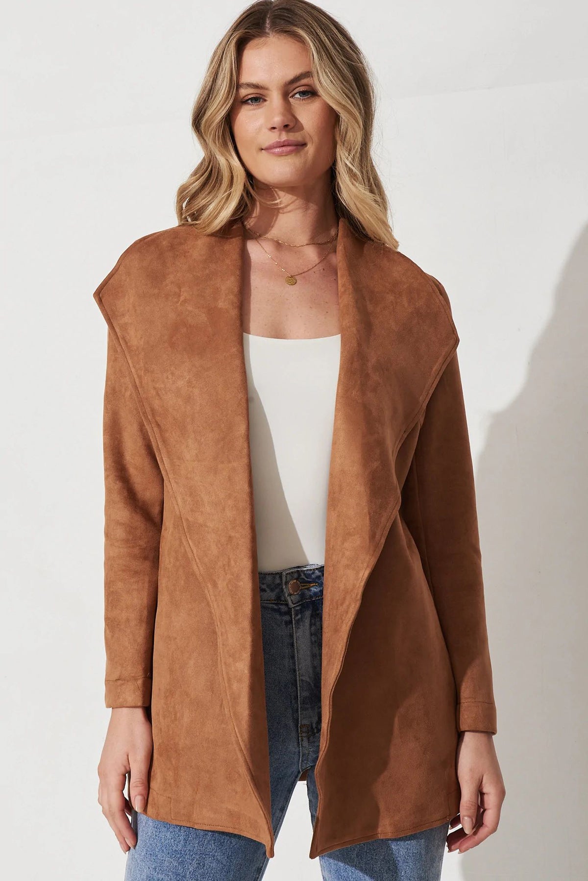 Women Clothing Autumn Winter Solid Color Large Collared Suede Long Sleeve Coat Outerwear