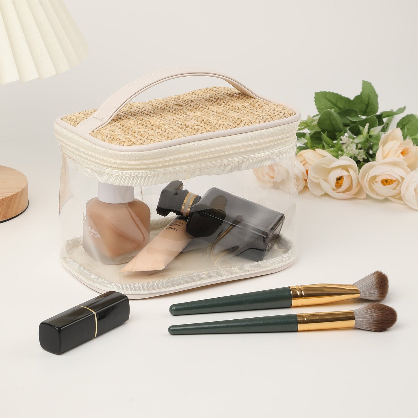 Large capacity PVC straw makeup bag for women,Portable travel toiletry bags, cosmetics portable storage bags, lightweight makeup bags,