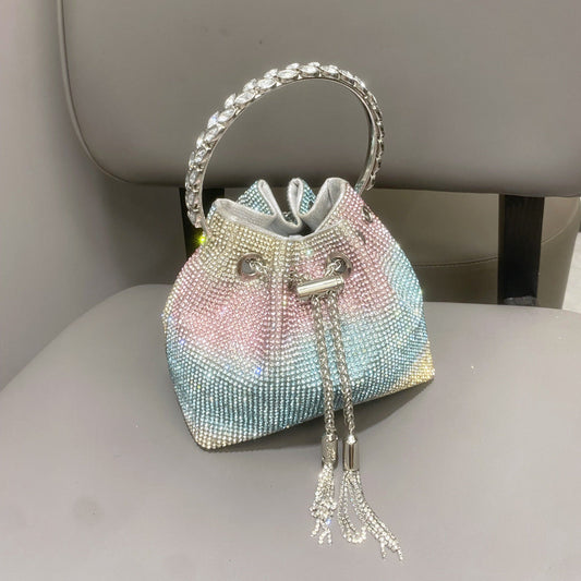 Women Bag Rhinestone Bucket Bag with Diamond Handle Handbag Shoulder Crossbody Small Bag Rhinestone Bag