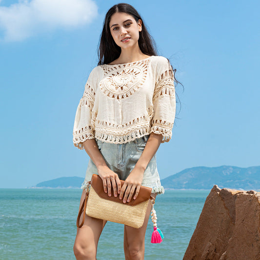 Tassel straw small crossbody bag seaside beach bag holiday crossbody shoulder bag evening clutch bag