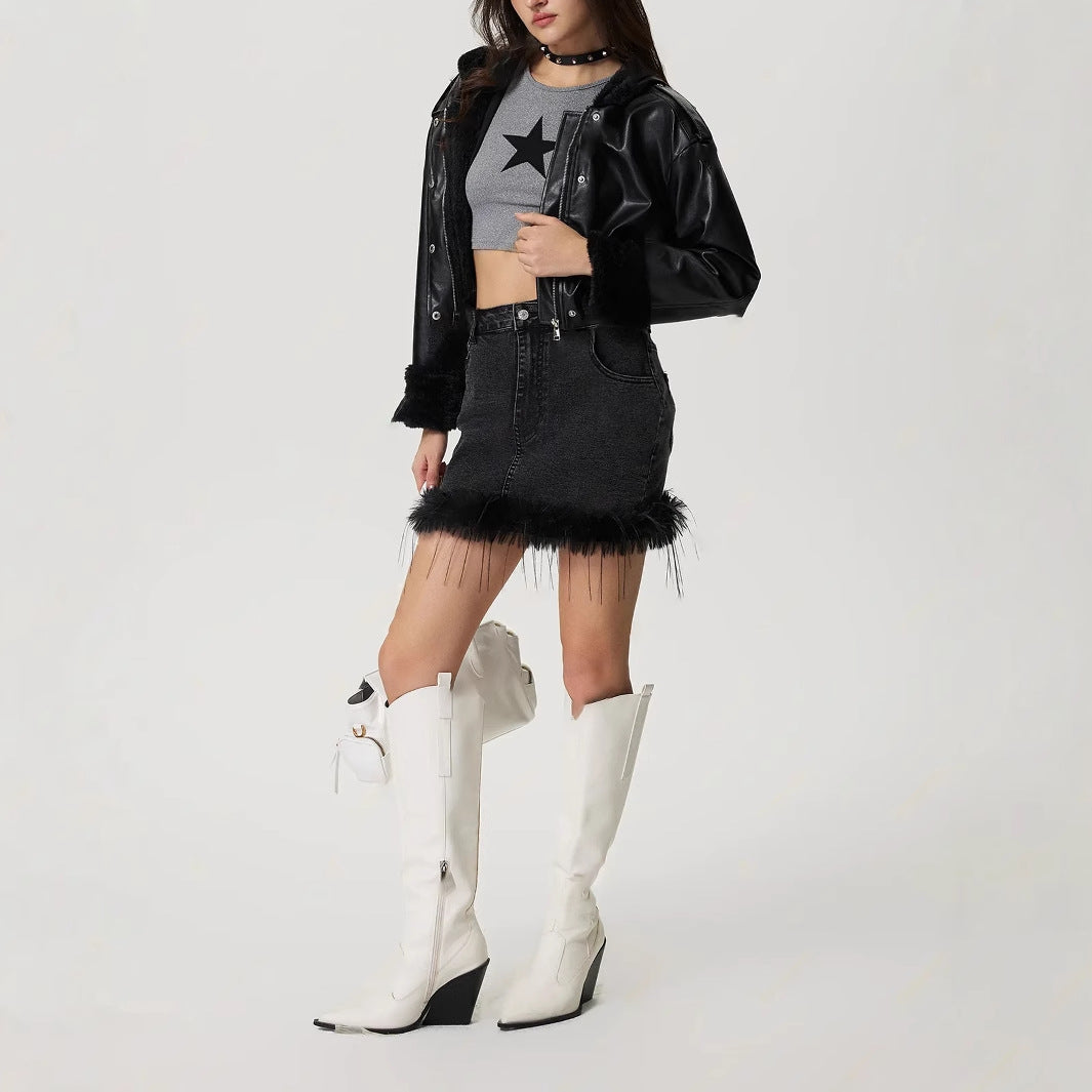 Women Clothing Skirt Burr Denim Skirt