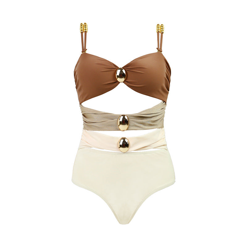 Swimsuit Color Matching Sexy Cutout One Piece Women Wrap Skirt Swimsuit Suit