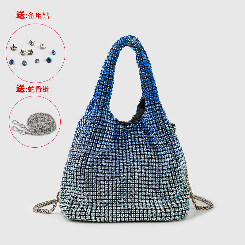 Women Bag Rhinestone Bucket Bag Portable Elegant Vegetable Basket Vest Messenger Bag