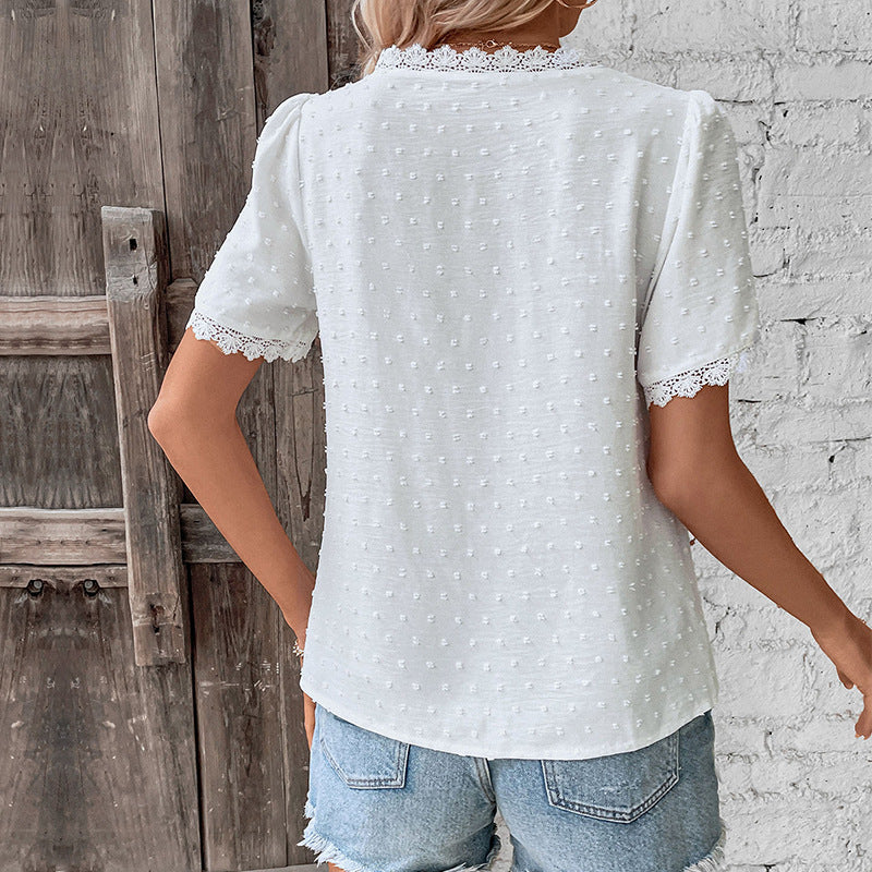 Summer Women Clothing V neck Solid Color Women Shirt