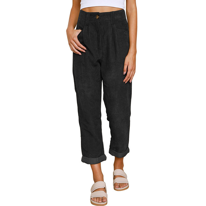 Spring Autumn Retro Artistic Corduroy Casual Harem Women Pants