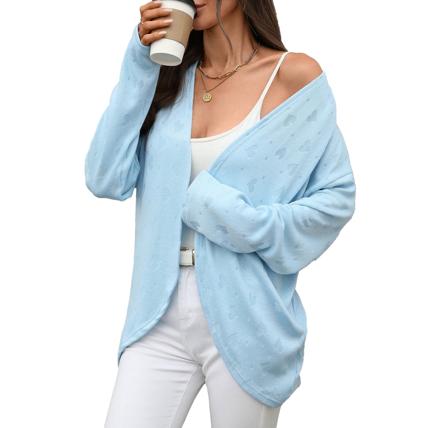 Autumn Winter Solid Color Long Sleeve Cardigan Knitted Jacquard Coat Office Cardigan