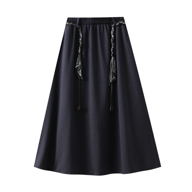 Autumn Korean Fashionable All Matching Casual Elastic Waist Silk Scarf Skirt Women Mid Length A line Skirt