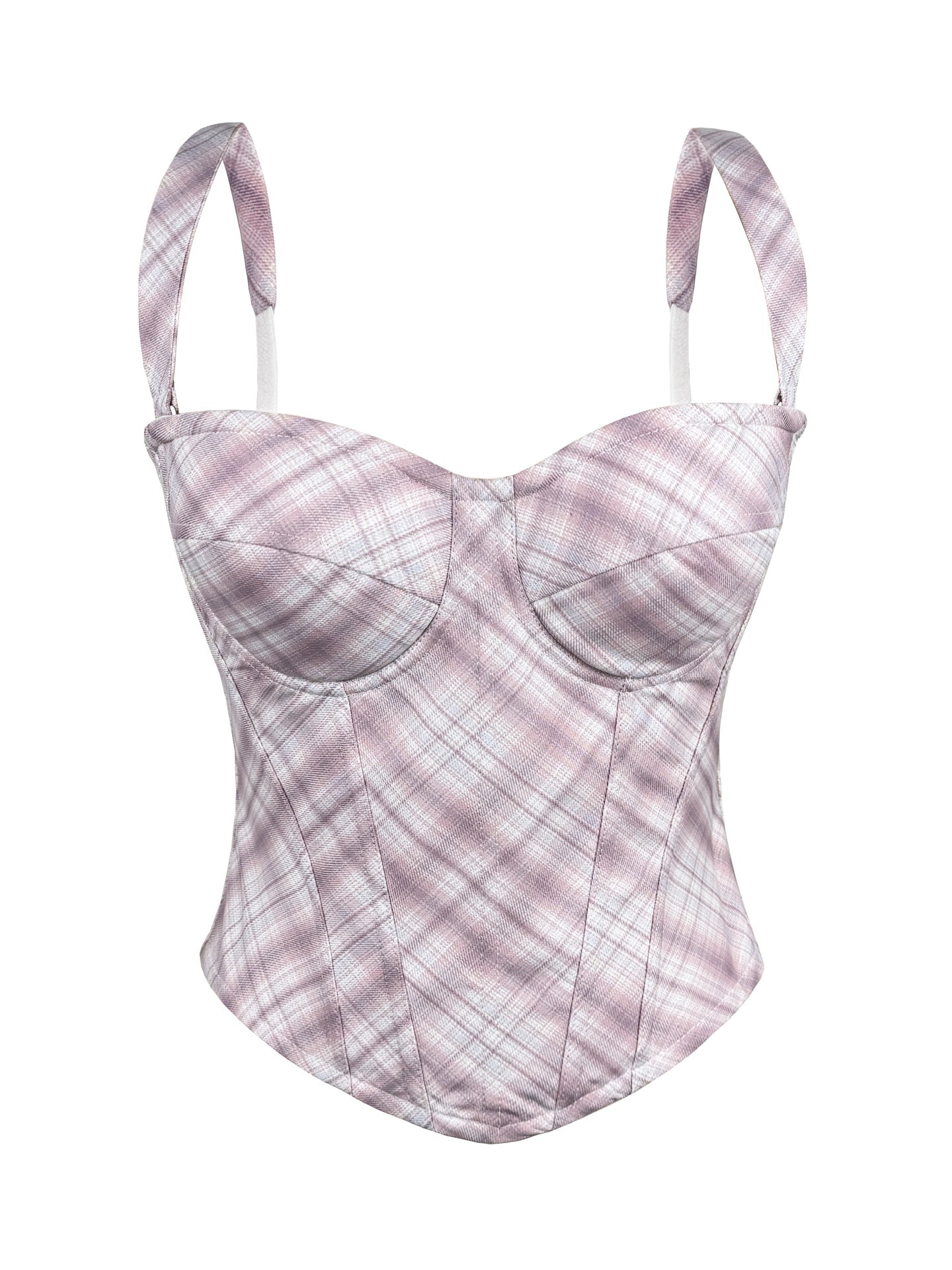 Summer Plaid Boning Corset Bra Chest Pad Outer Wear Daily Casual Camisole Slim Fit Slimming Boning Corset Top for Women