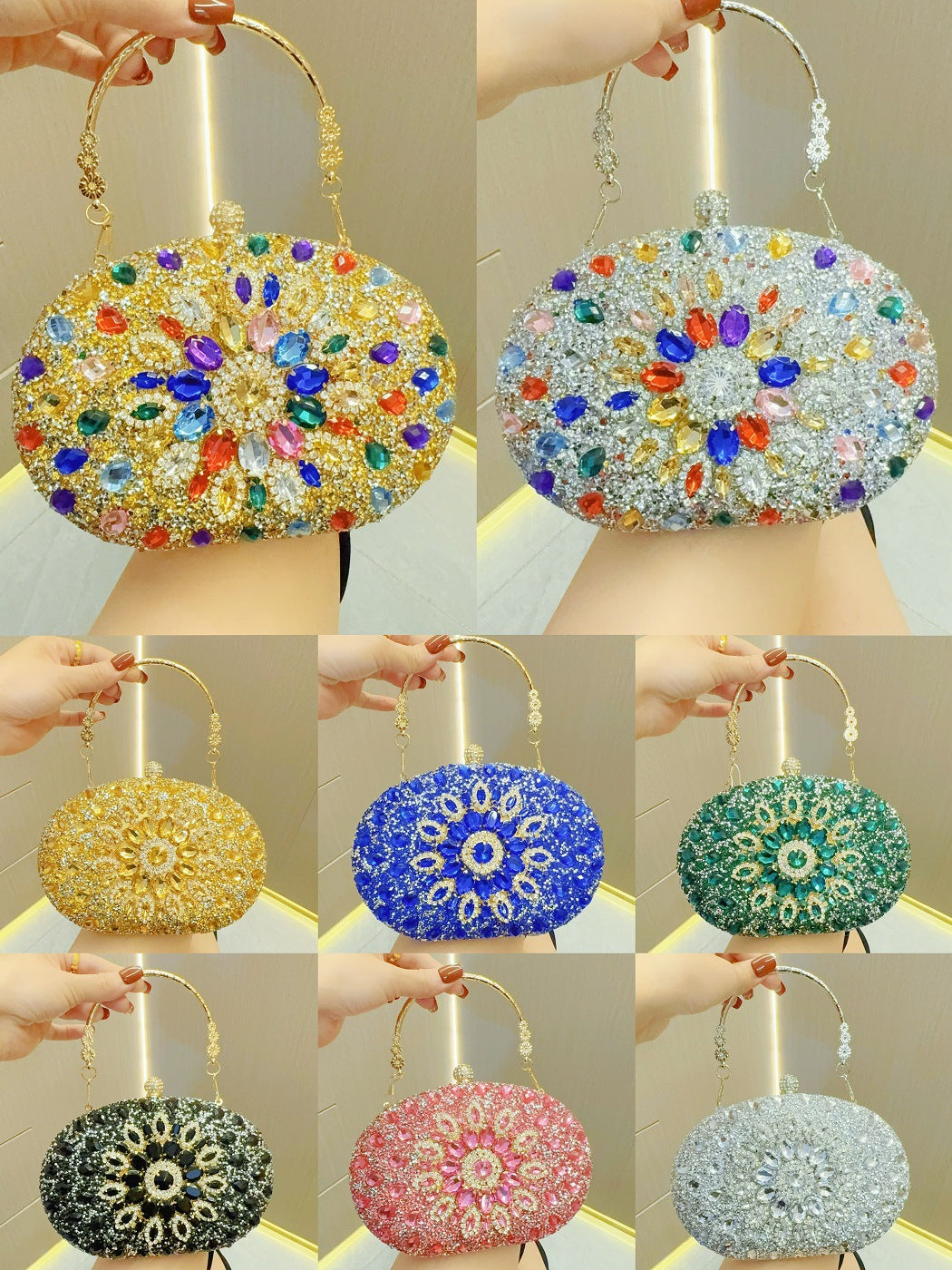 Clutch Purses for Women Evening Bag Nude Purse Luxury Handbag Bride Wallet Glitter Multicolor Rhinestone Bags   M4669-285W117