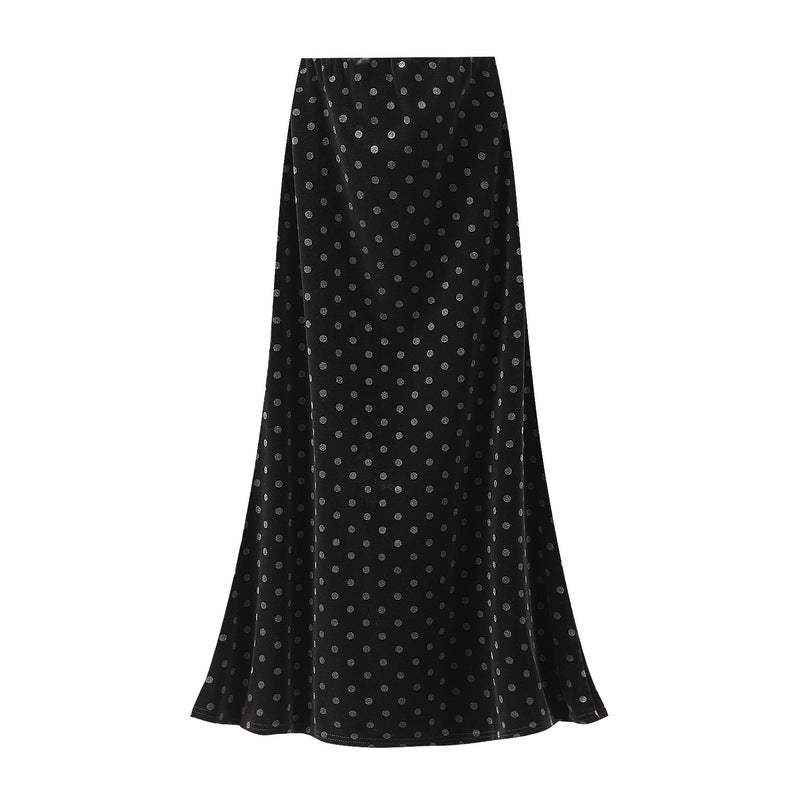 Autumn Winter Retro Polka Dot Printed Fishtail Skirt Women Autumn High Waist Slimming Velvet