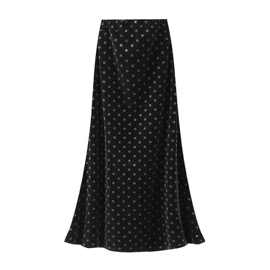 Autumn Winter Retro Polka Dot Printed Fishtail Skirt Women Autumn High Waist Slimming Velvet