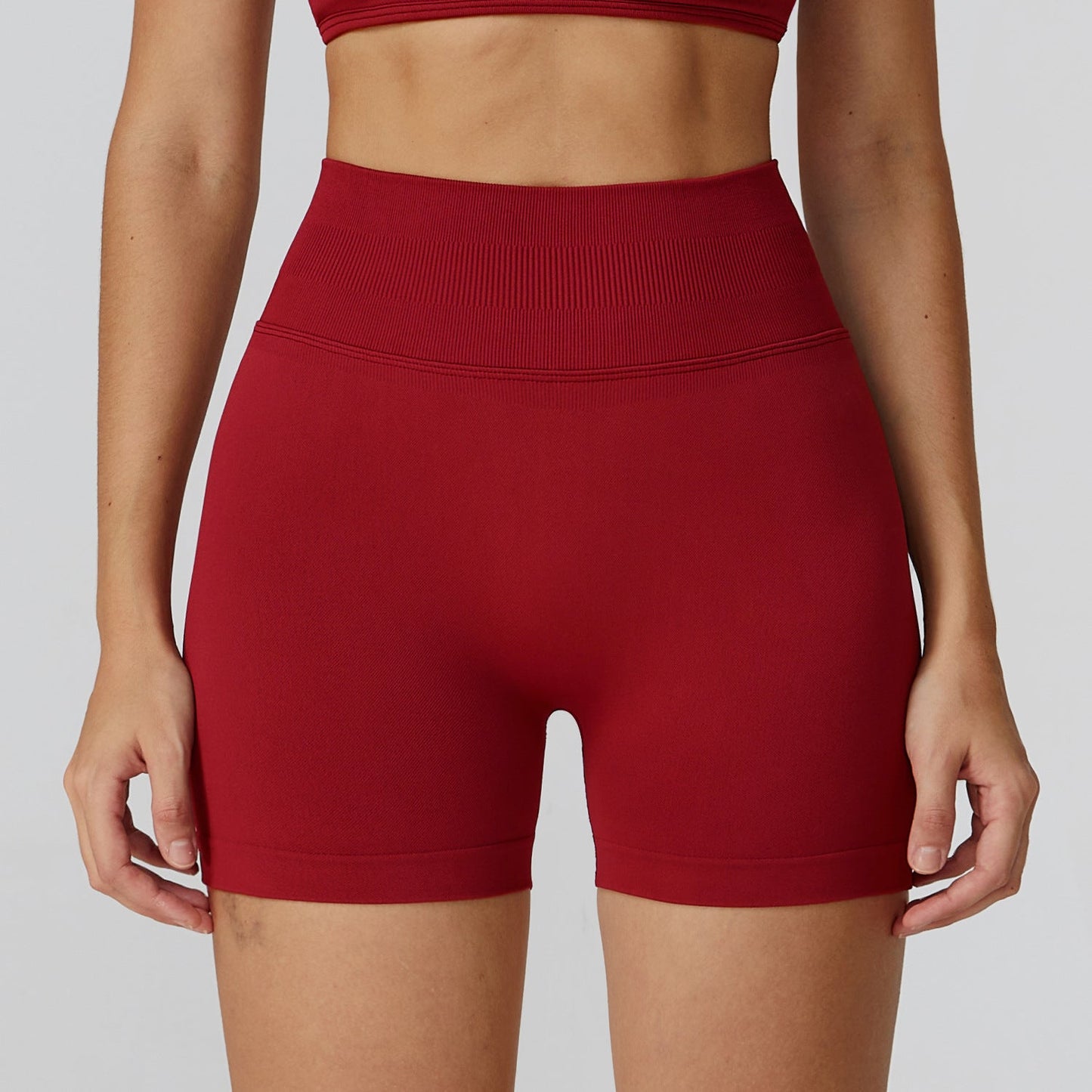 Sollinarry Seamless Yoga Shorts High Waist Pleated Peach Hip Slim Fitness Clothes Outdoor Running Exercise Shorts