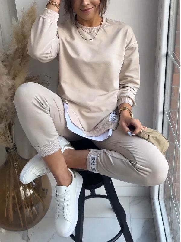 Autumn Stitching False Two Piece Sweaters Sweat Pants Sets