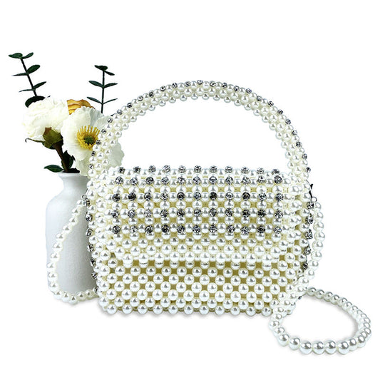 Autumn Chinese Hand-Woven Beaded Bag Diamond Embedded Pillow Bag Underarm Handbag Cross Body Hand Carrying