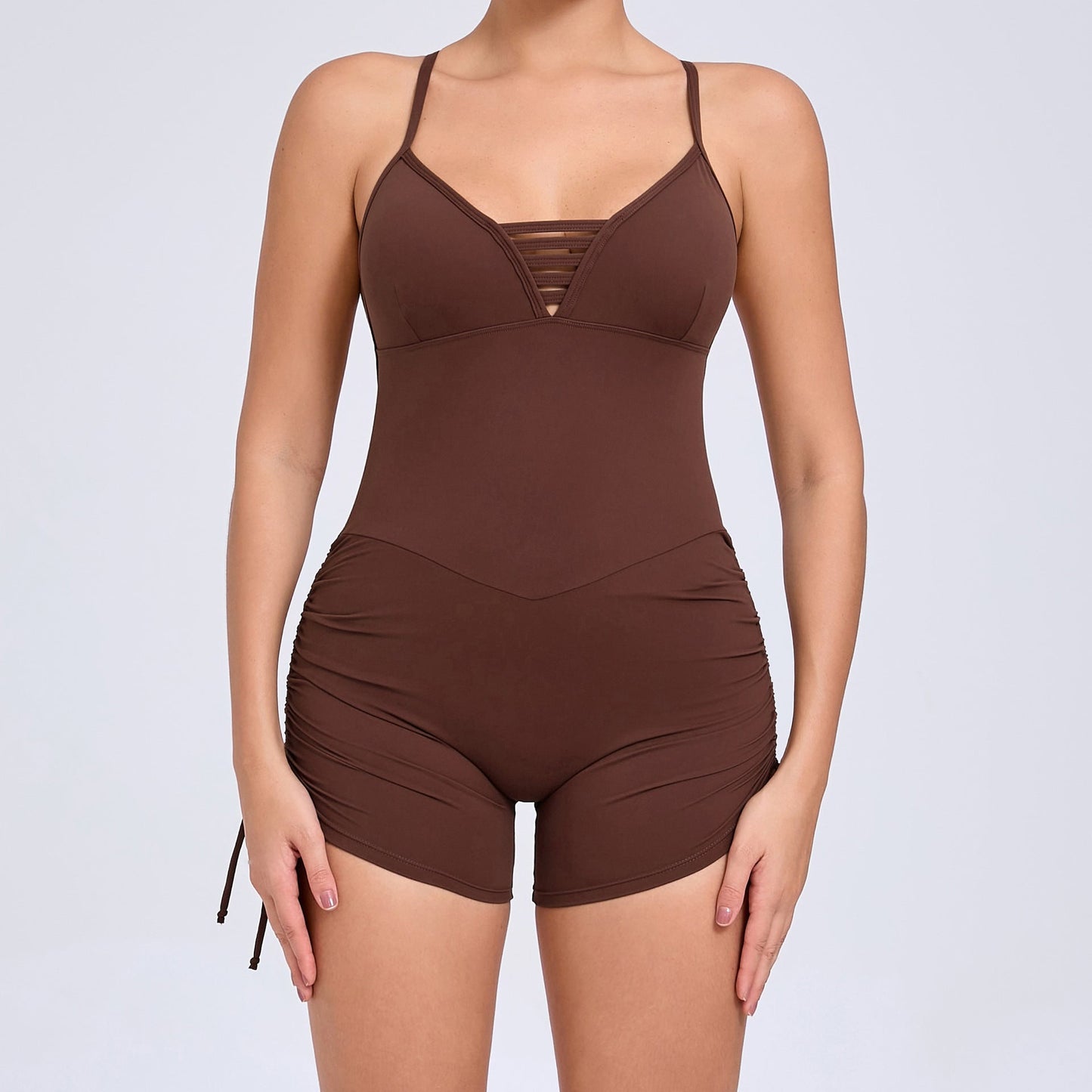 Summer Hollow Out Cutout Out Beauty Back Side Drawstring Yoga Jumpsuit Women Dance Fitness Tight Sports Jumpsuit