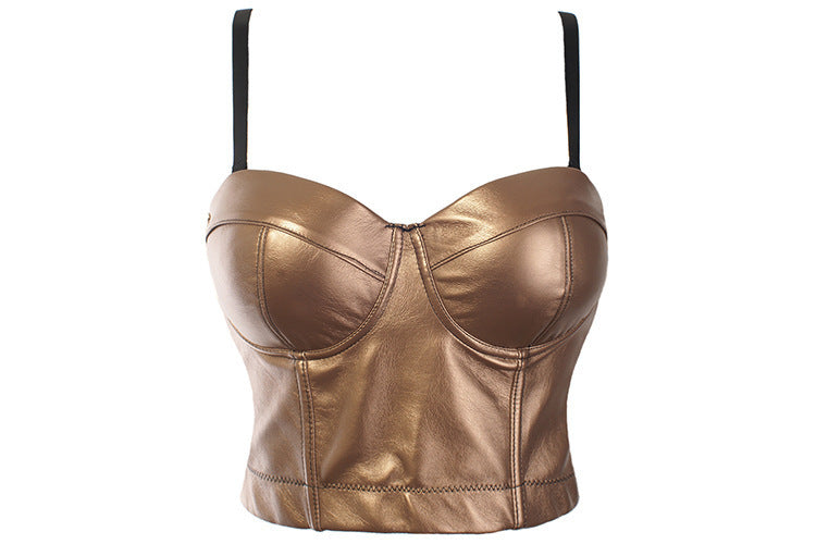 Leather Women Summer Solid Color Stretch Small Tank Top Underwear Sexy Cropped Bra Small Sling