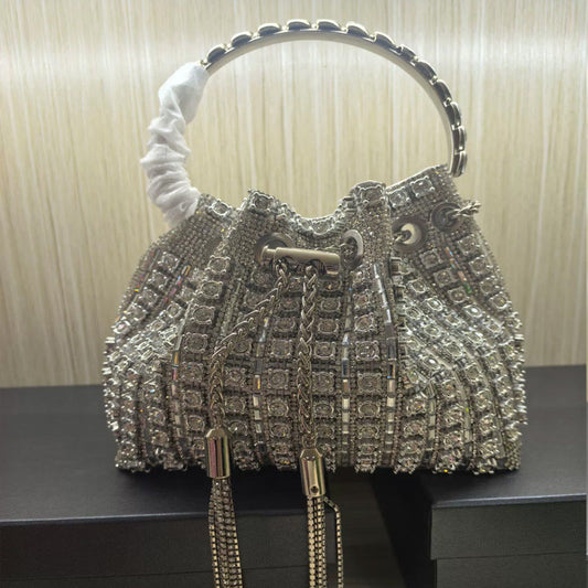 Dinner Bag Refined Rhinestone Handbag Chain Simple Fully Jewelled Bucket Bags