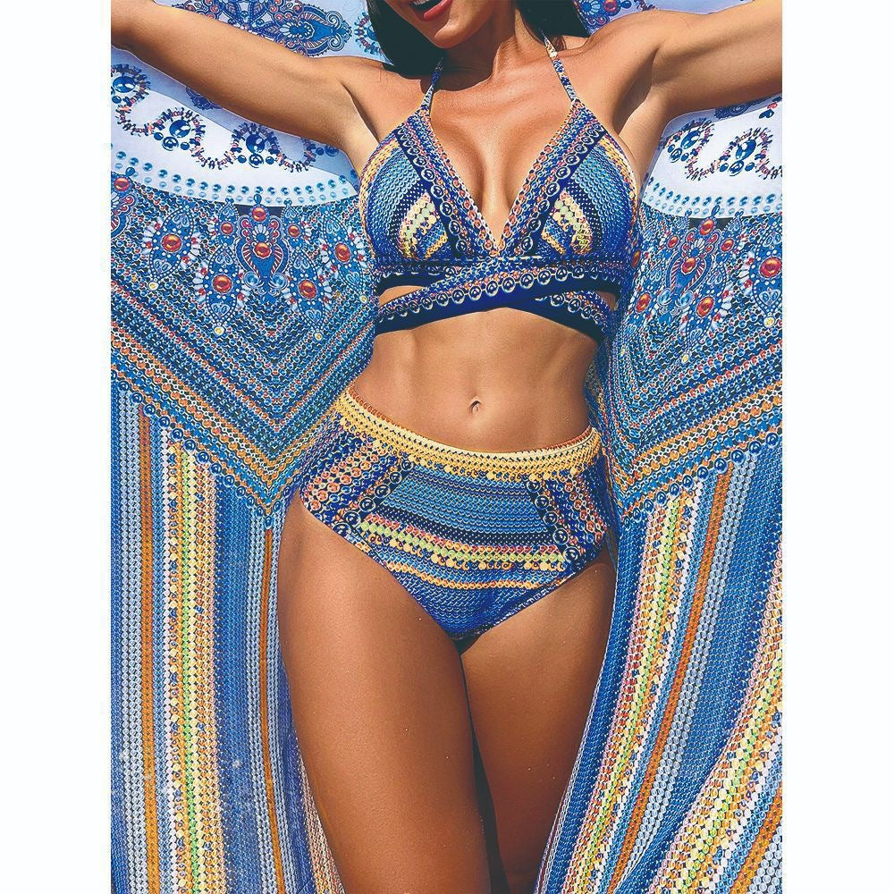 Bikini Sexy Cross High Waist Split Swimsuit Women Extra Long Sun Protective Blouse