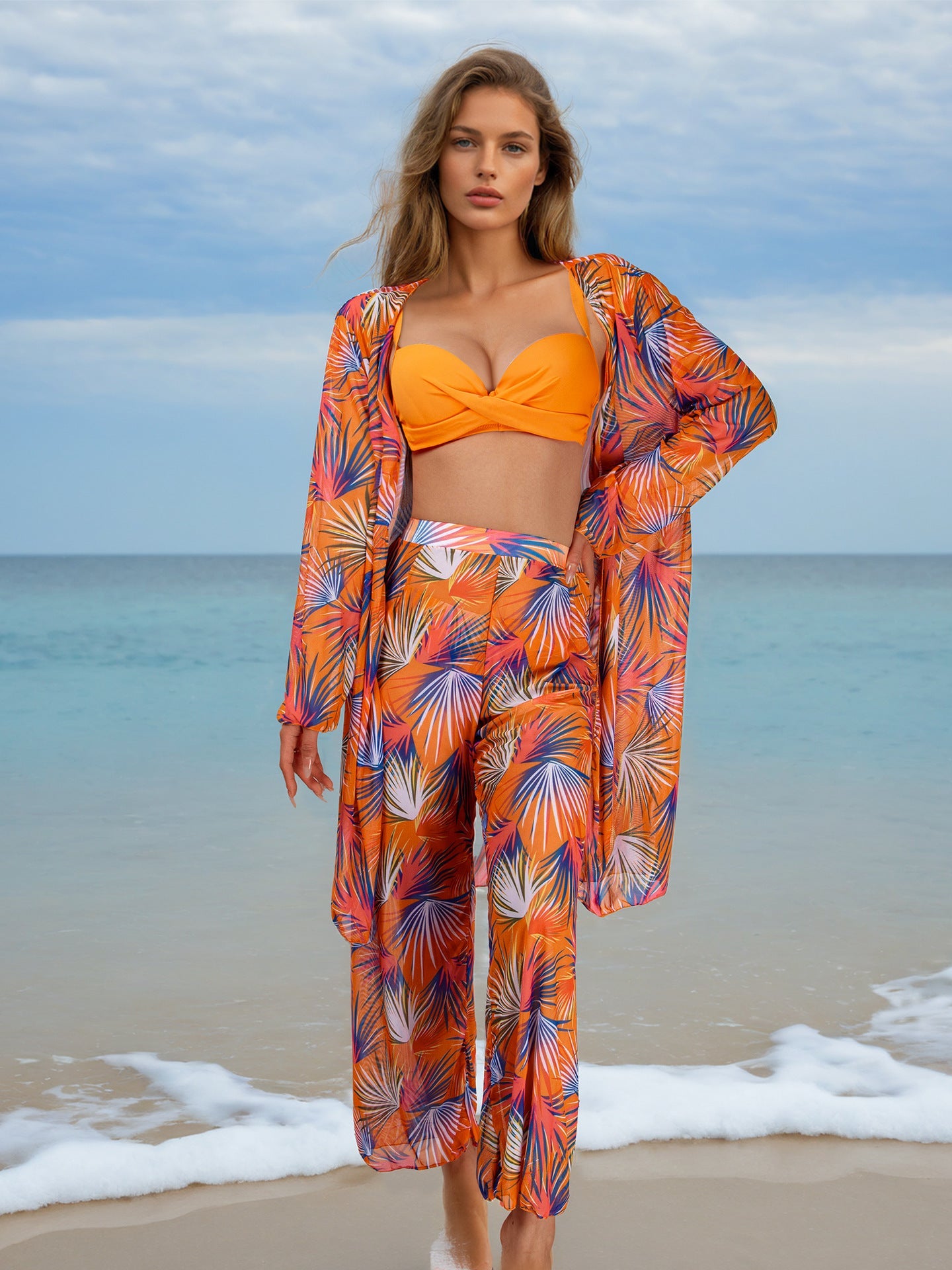Four Piece Set Women Swimsuit Long Sleeve Blouse Sun Protective Pants Bikini