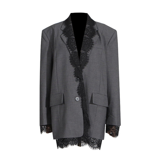 Fashionable Blazer for Women Autumn Lace Stitching Design Long Sleeve Profile Small for Women
