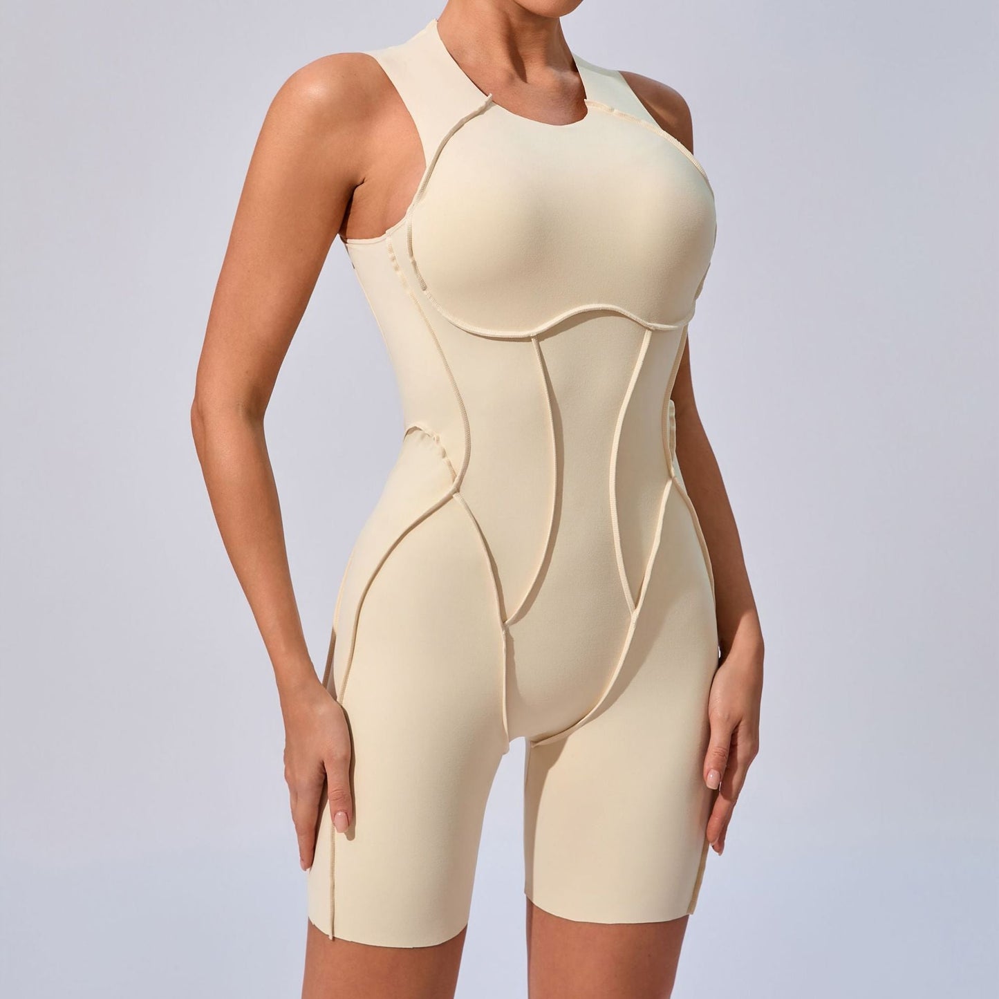 Three Dimensional Patchwork Tight One Piece Sports Workout Beauty Back Outer Wear One Piece Yoga Jumpsuit
