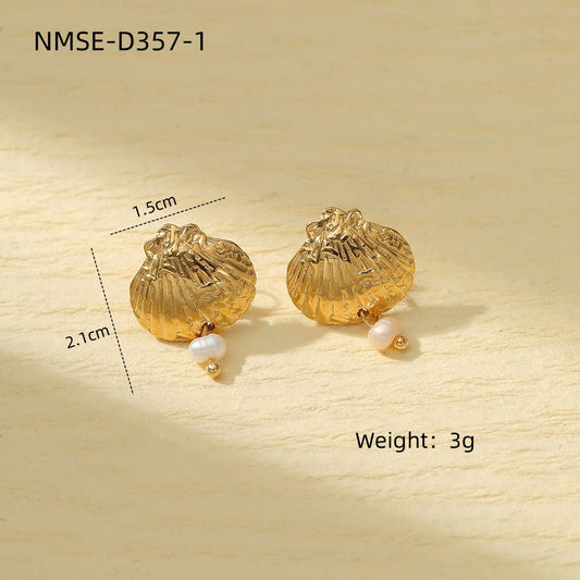Marine Scallop Titanium Steel Earrings Affordable Luxury High Grade Personality Trendy Stainless Steel Studs Earrings
