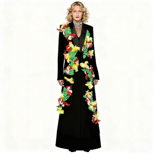 Autumn Winter Star Heavy Industry Nail Feather One Button Extended Blazer Trench Coat