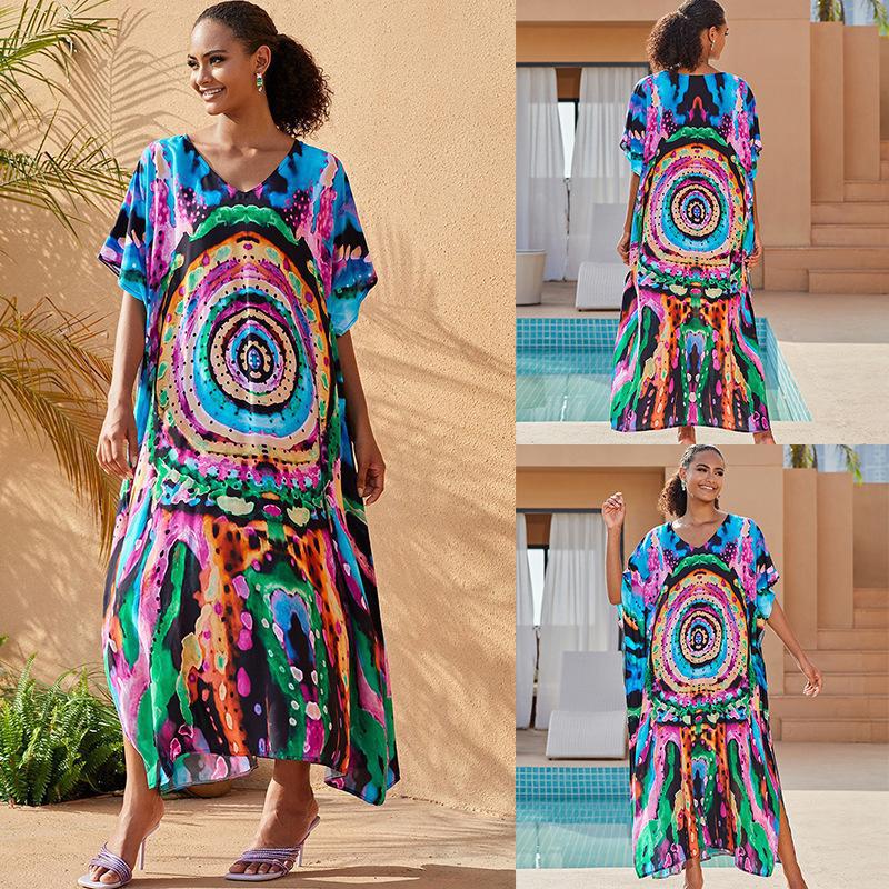 Rayon Printing Beach Cover up Robe Vacation Sun Protection Shirt Bikini Cover