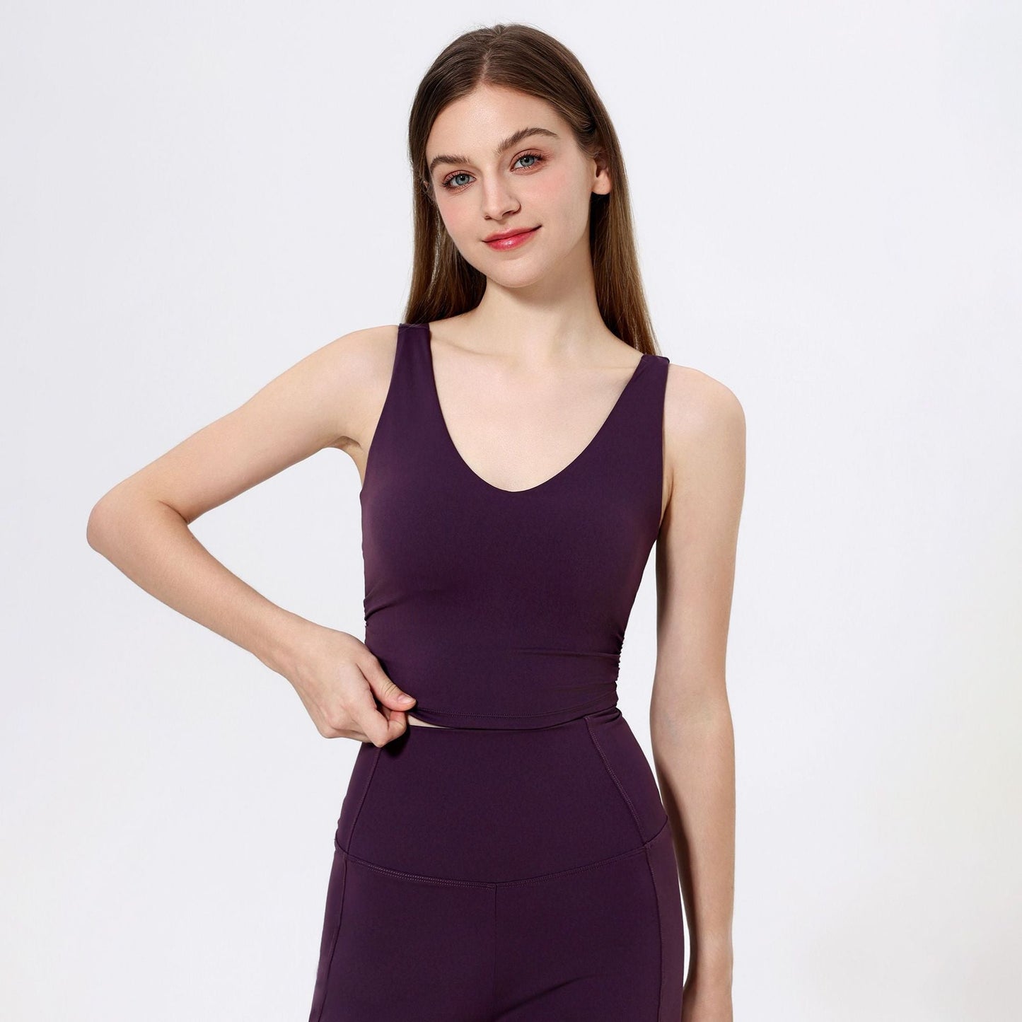 Back Fixed Chest Pad Sports Underwear Women Waist Tight Nude Feel Yoga Clothes Bra Fitness Running Shockproof Outer Wear