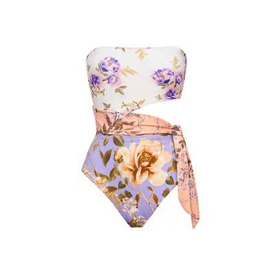 Printed One Piece Swimsuit Tube Top Sexy Beach Spring Skirt Two Piece Set