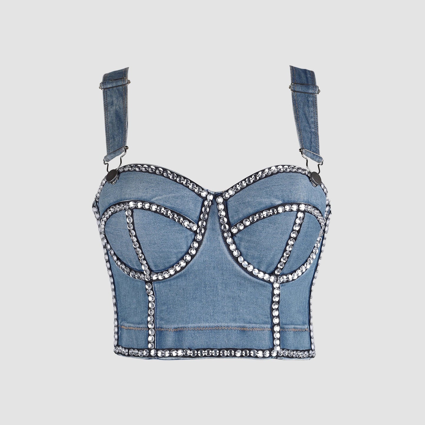 Cross Denim Hand-Stitched Diamond Sling Washed Removable Thick Shoulder Strap Back Strap Buckle Outer Wear