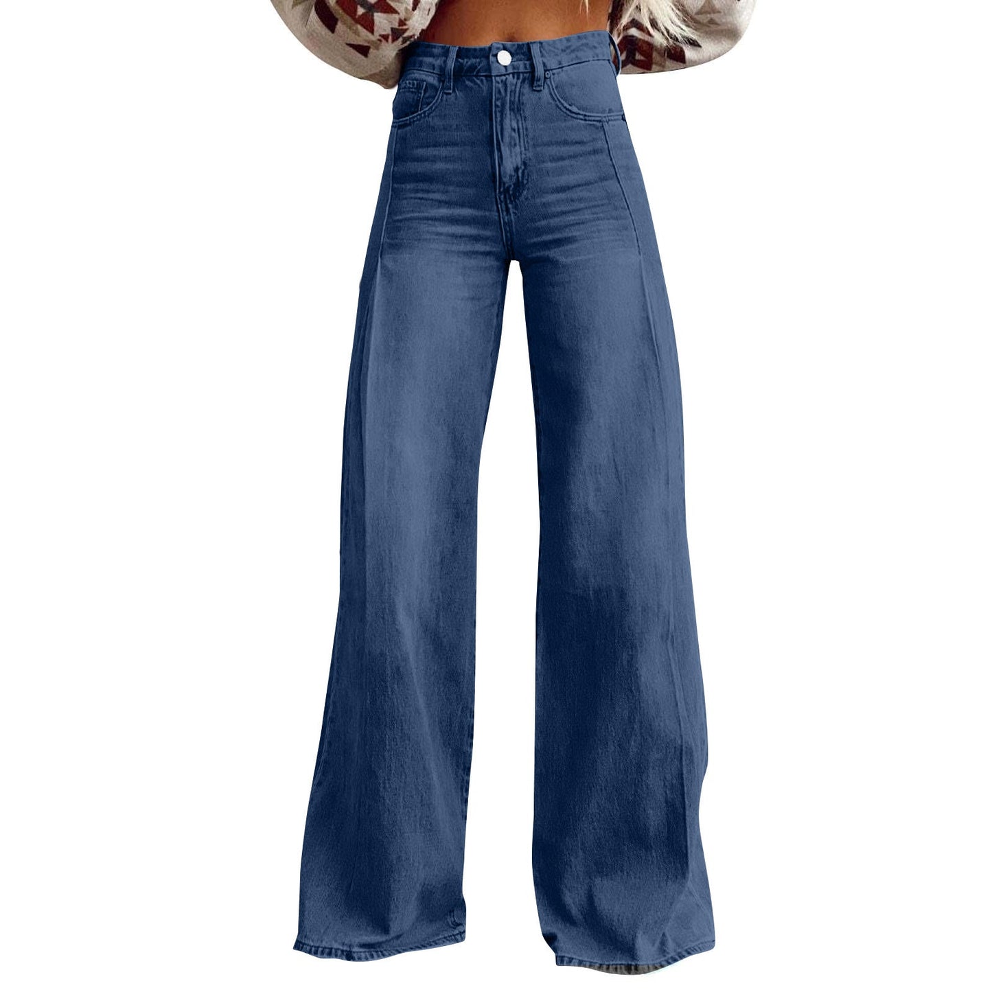 Retro Wide Leg High Waist Design Mop Denim Trousers Women Jeans