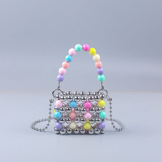 Trendy Unique Colorful Pearl Hollowed out Portable Small Square Bag Handmade Beaded DIY Women Chain Messenger Bag