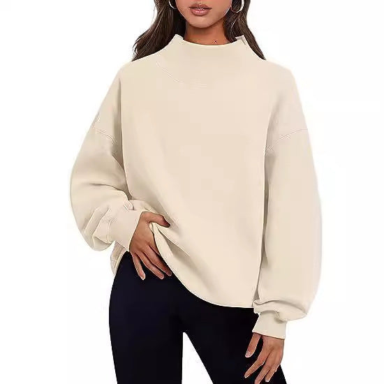 Women Autumn Winter Casual Fleece Shirt Women Thick Half Turtleneck Loose Sweatshirts