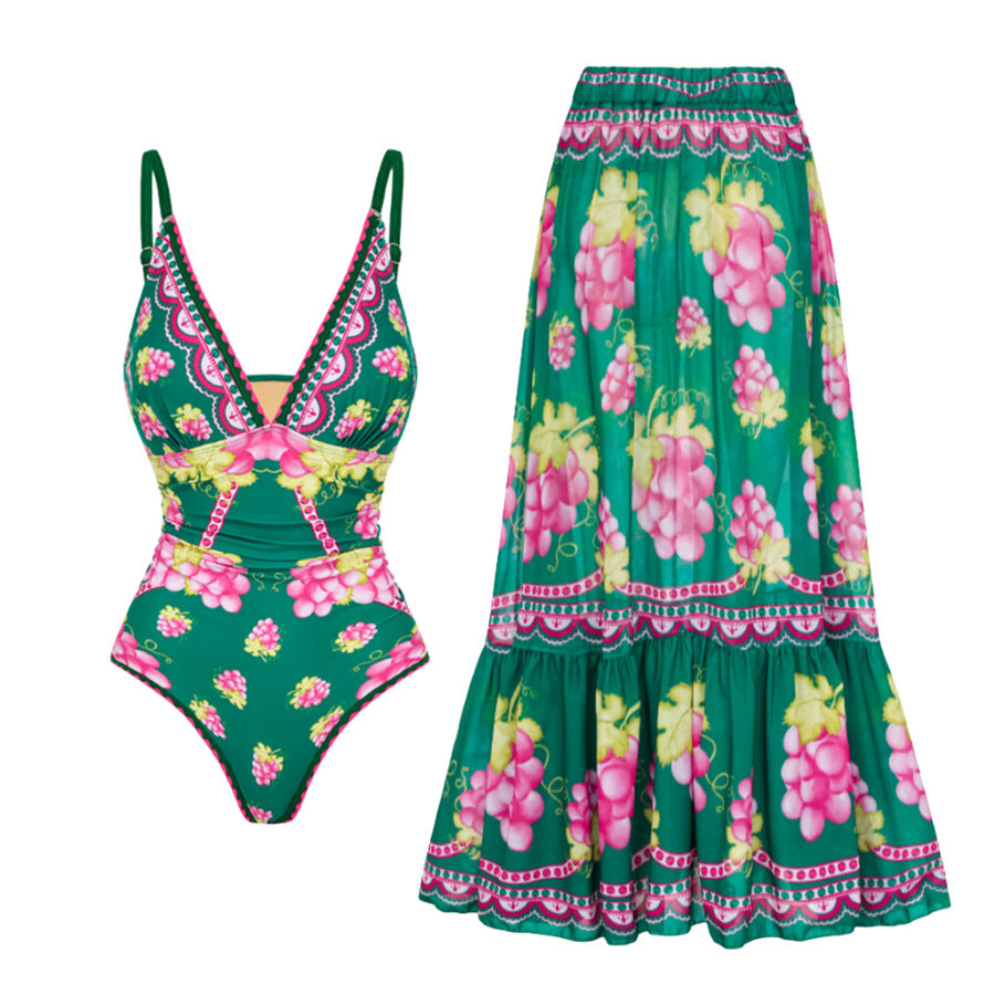 Ruffled One Piece Swimsuit Vacation Women