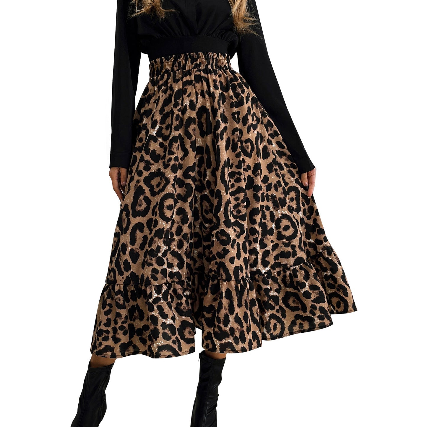 Skirt Women Leopard Print Simple Mid Length Slim Fit A line
