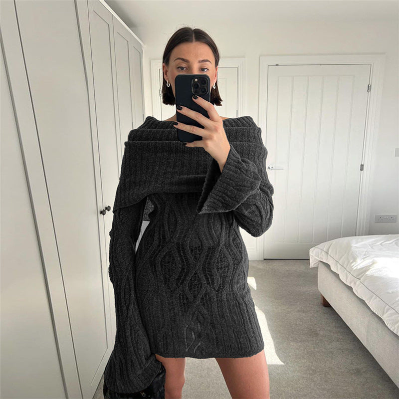 Autumn Women Clothing Sexy Knitted off Neck High Waist Slim Short Dress for Women