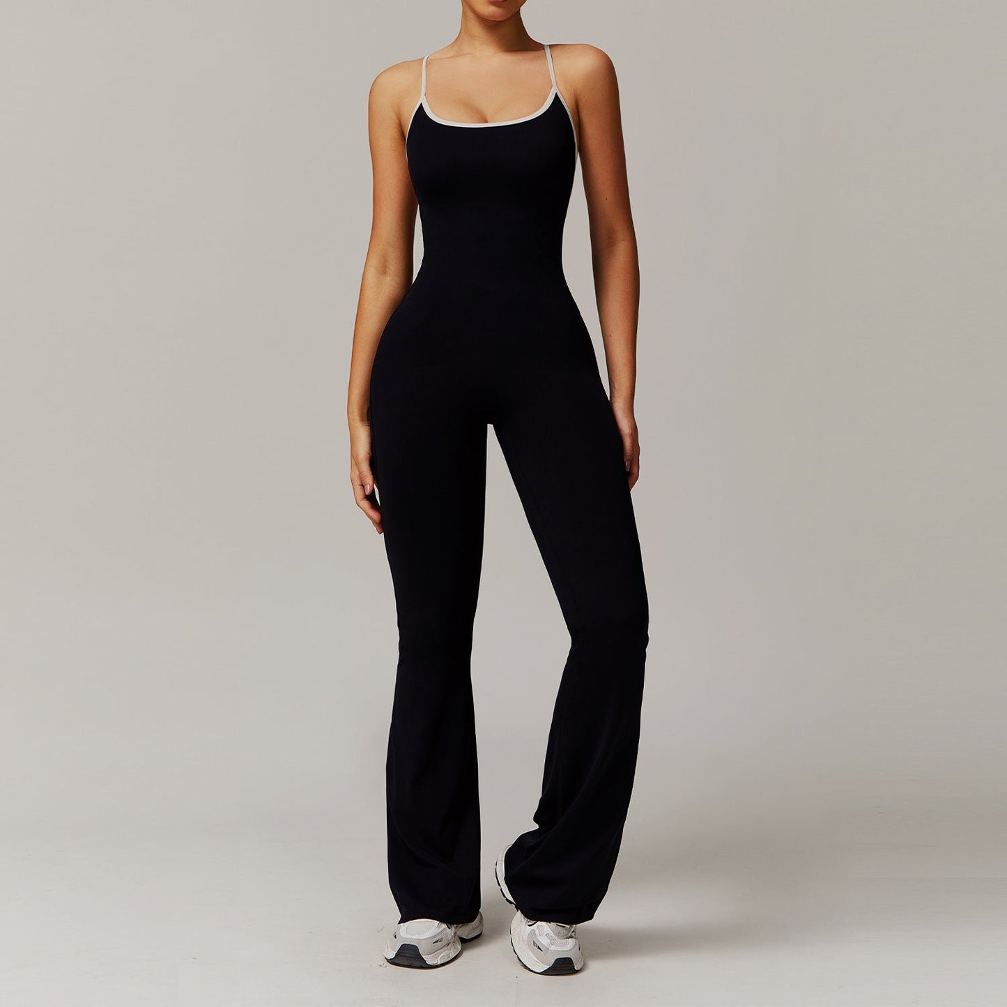 Sollinarry Nude Feel Cross Beauty Back Yoga Jumpsuit Pleated Slightly Pull Running Sports Fitness Horn Jumpsuit