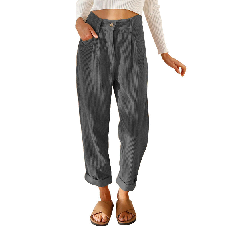 Spring Autumn Retro Artistic Corduroy Casual Harem Women Pants