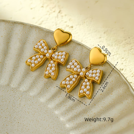 Cool Zircon Bow Titanium Steel Earrings Women Simple All Match Love Stainless Steel Studs