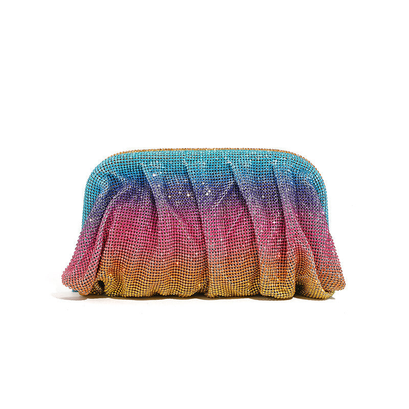 Rhinestone Cloud Bag Pleated Women Bag Texture High End Cosmetic Bag Niche Messenger Bag