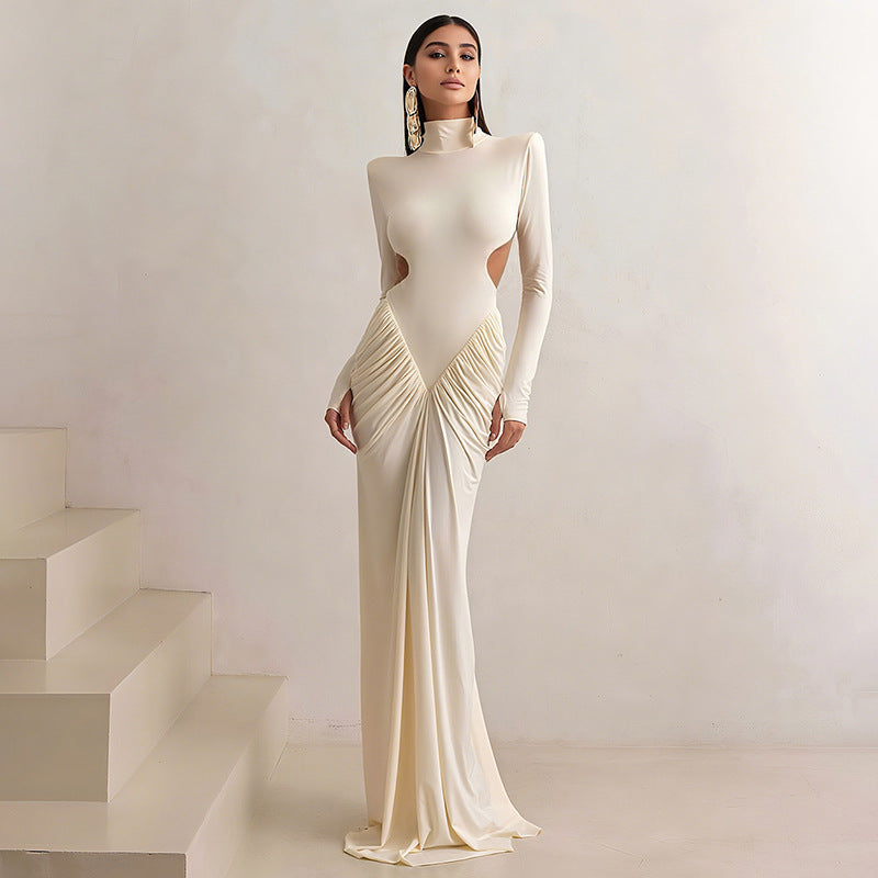 Summer Women Clothing High Collar Slim Sexy Backless Solid Color Maxi Dress