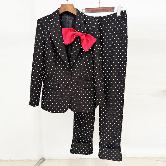 Star Bow Decoration Polka Dot Dots Blazer Trousers Blazers Two Piece Sets