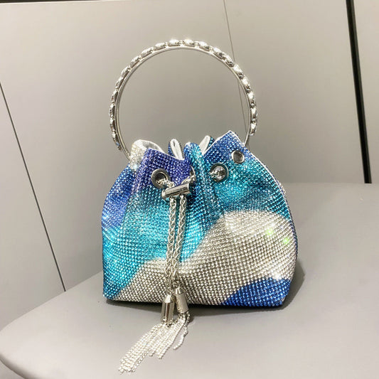 Women Bag Rhinestone Bucket Bag with Diamond Handle Handbag Shoulder Crossbody Small Bag Rhinestone Bag