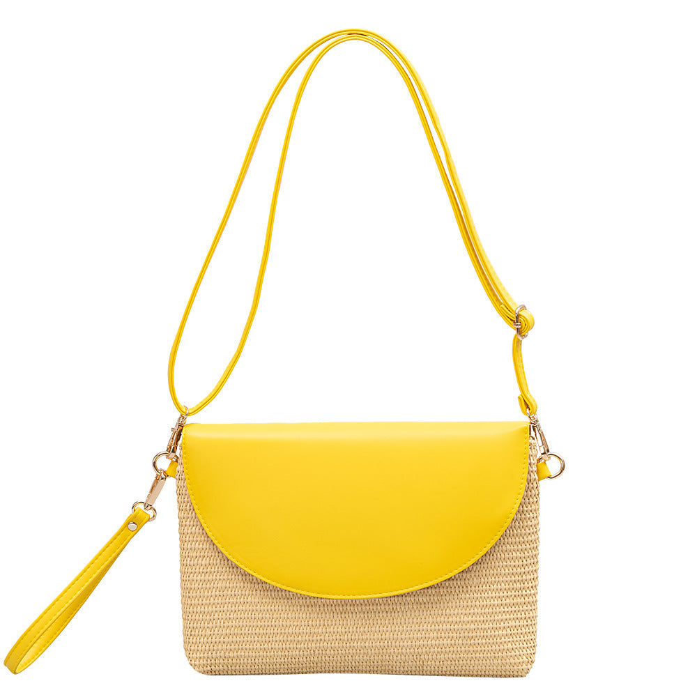 Holiday straw bag, small solid color shoulder bag, small crossbody beach bag, seaside beach bag evening clutch woven bag women