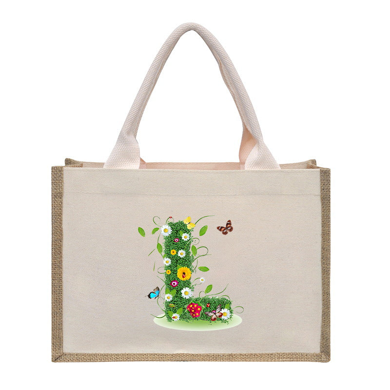Cotton and linen canvas tote bag, printed letter tote bag, portable light handbag, gift shopping bag