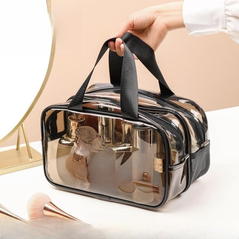 Makeup bag with compartments,Simple transparent waterproof cosmetic bag, pvc double-layer dry and wet separation toilet bag, travel portable cosmetic storage bag, makeup bag organizer,